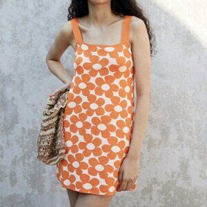 Zara 70s retro orange white floral daisy summer boho mini shift dress resort